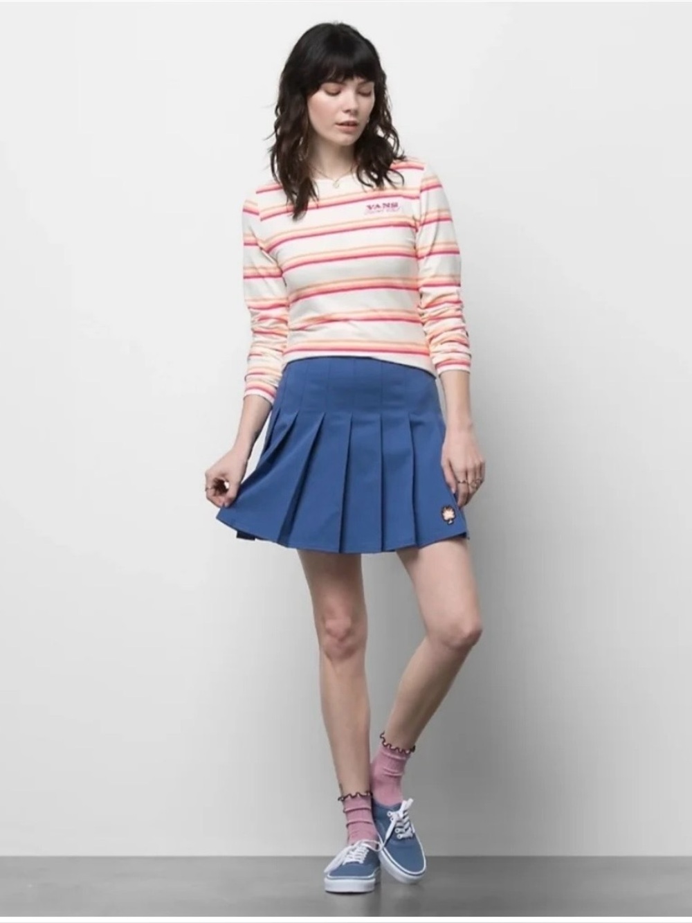 Vans Sunset Pleated Mini Skirt Women 30 Blue High Waisted A-line